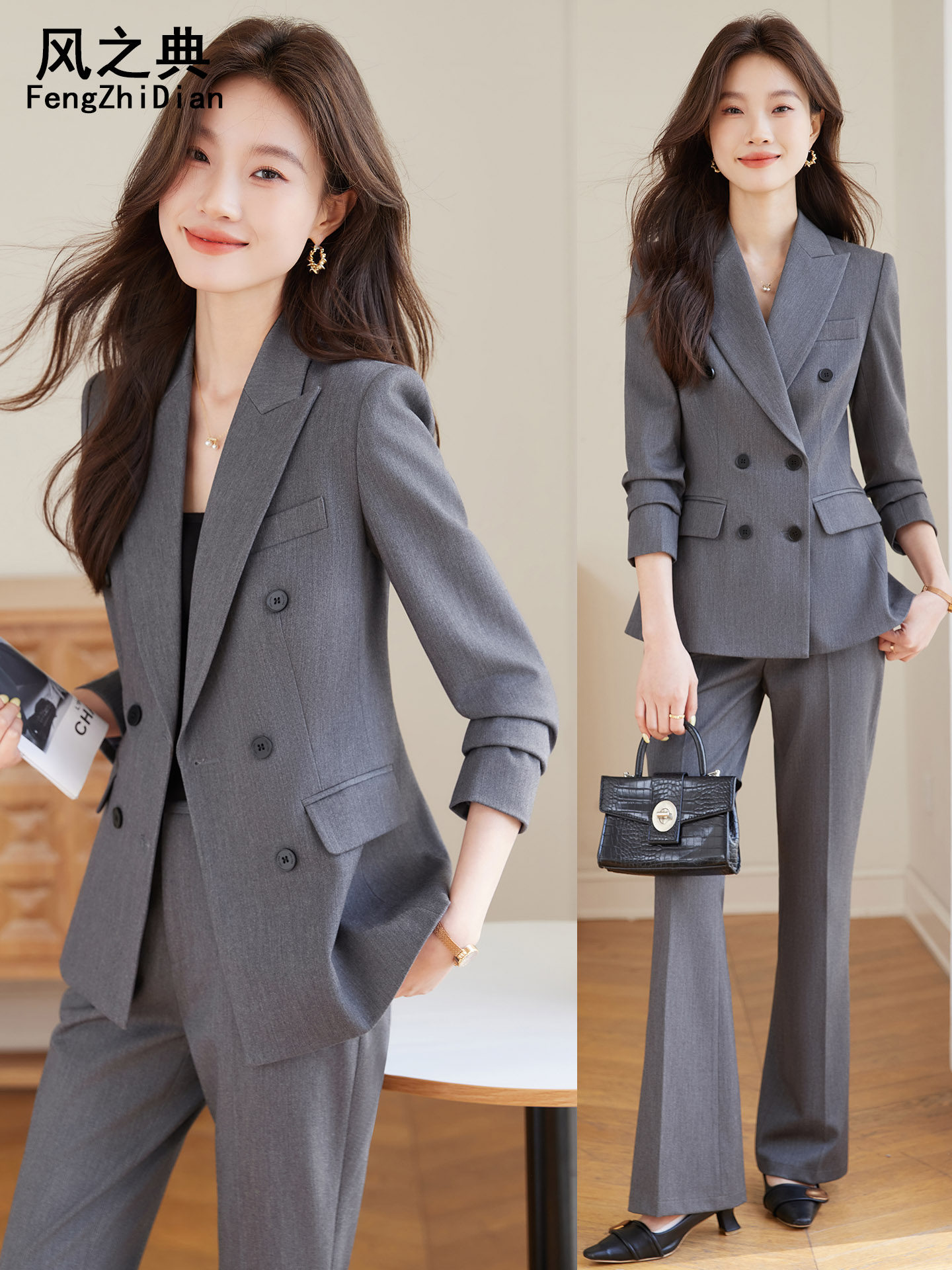 秋季灰色西装套装女士面试公务员职业装气质高级感正装西服工作服