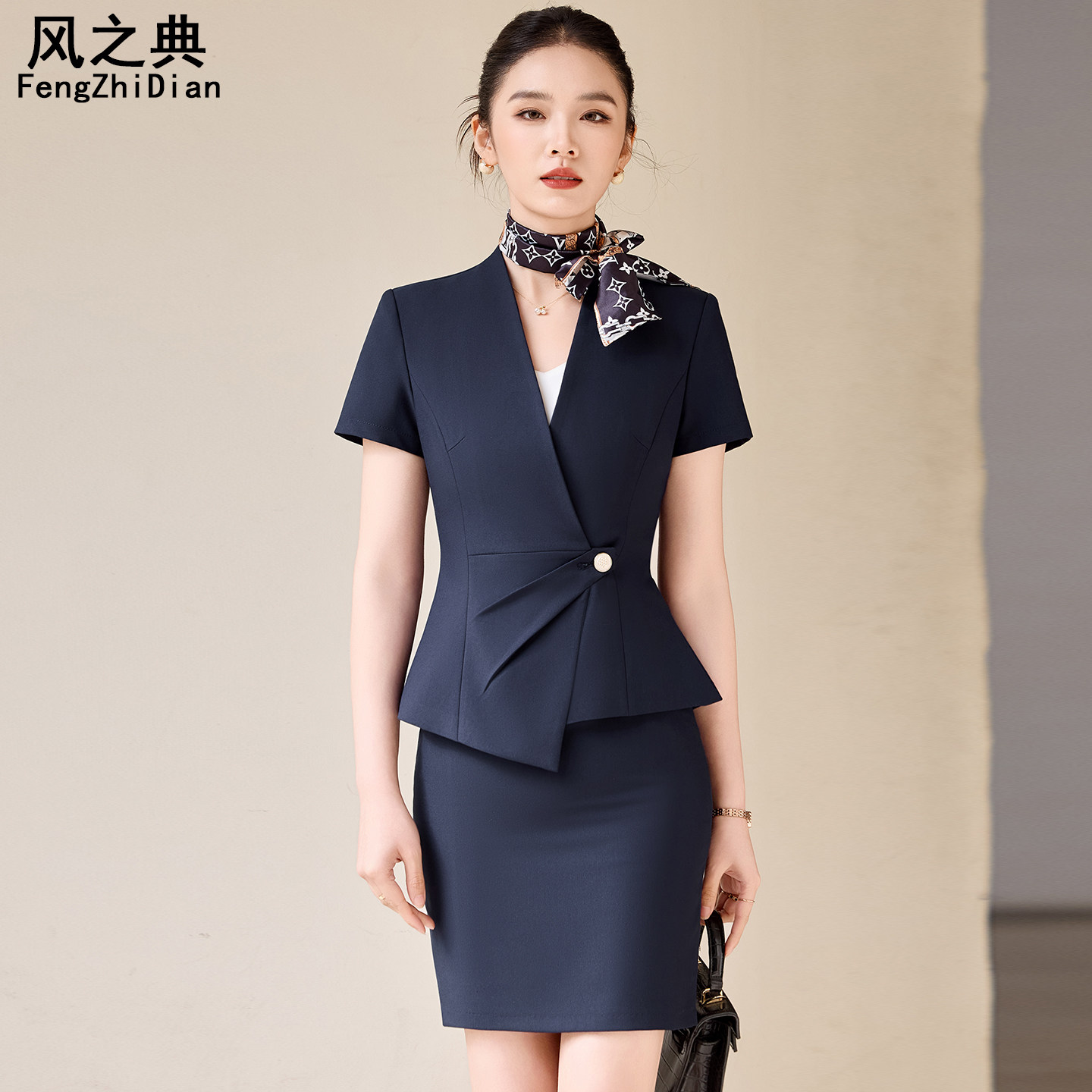 短袖西装套装女夏薄款酒店前台接待职业套裙夏装工装珠宝店工作服