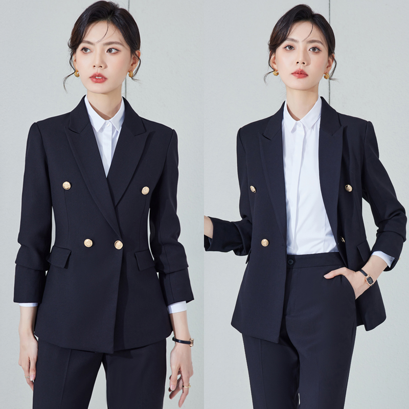 藏蓝色西装外套女生公务员面试正装大学生高档西服职业套装工作服