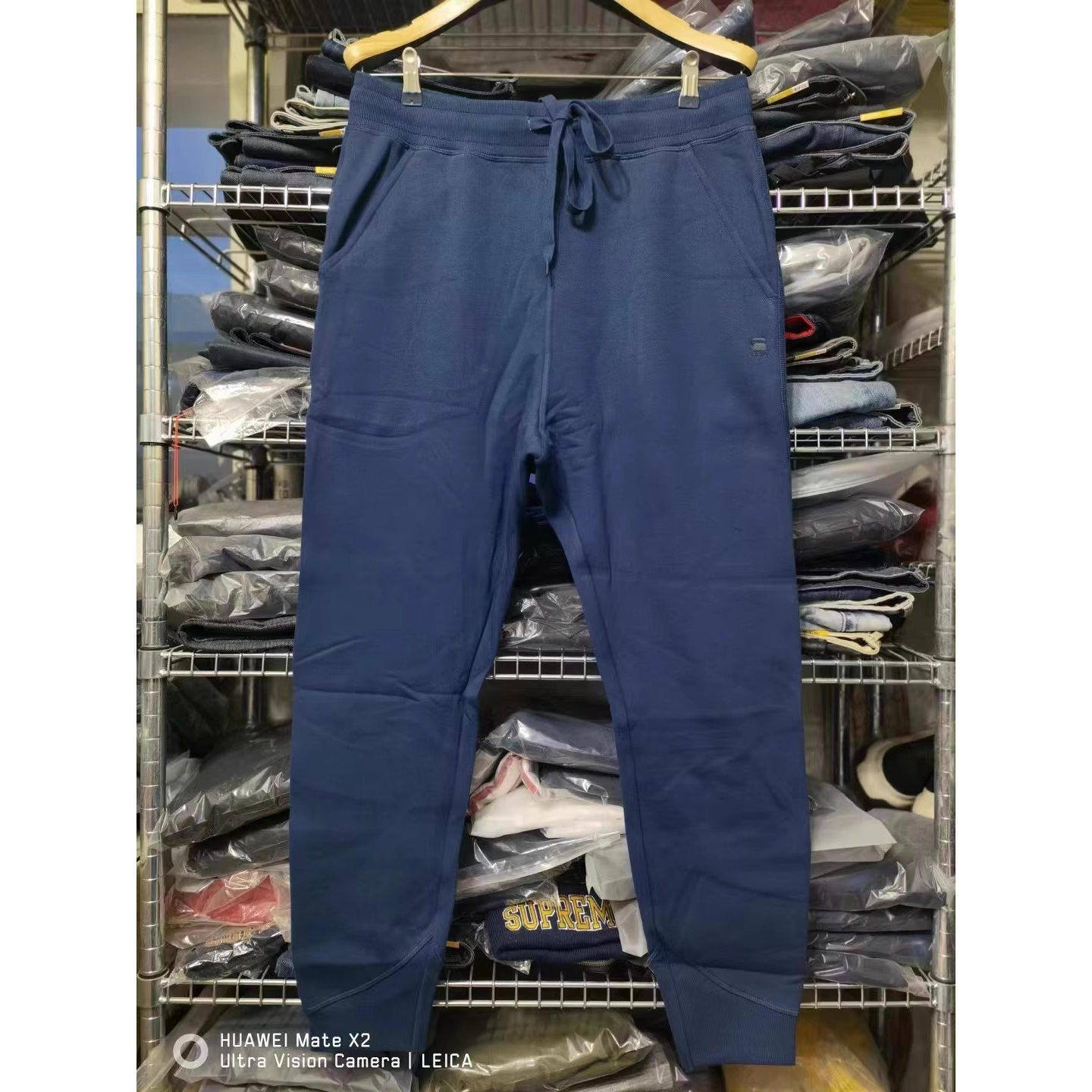 gs星星青春蓝色男装小弯刀厚绒修生束脚卫裤长裤