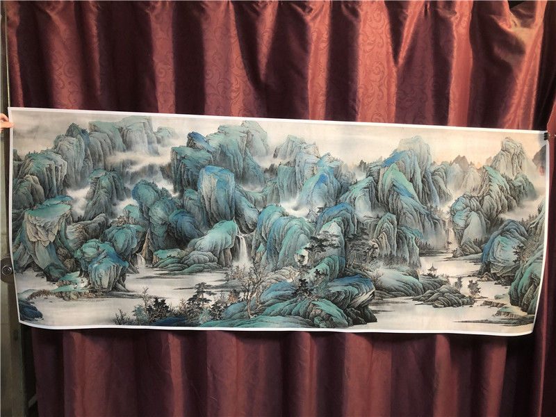 招财风水画 小六尺挂画青绿山水画国画办公室客厅装饰画微喷复制
