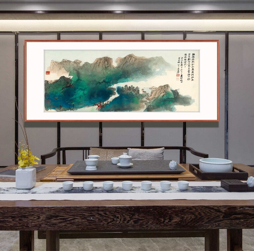 张大千泼墨山水画 客厅卧室酒店床头新中式实木宣纸装裱装饰画
