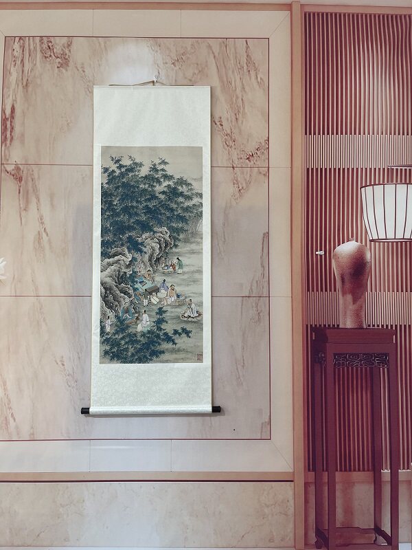 夏荆山竹林七贤图高清微喷古代国画复制品工笔人物装饰画立轴画稿