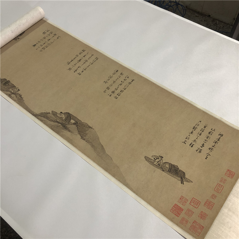 元吴镇 仿荆浩渔父图卷 古代名家山水人物写意国画真迹微喷装饰画