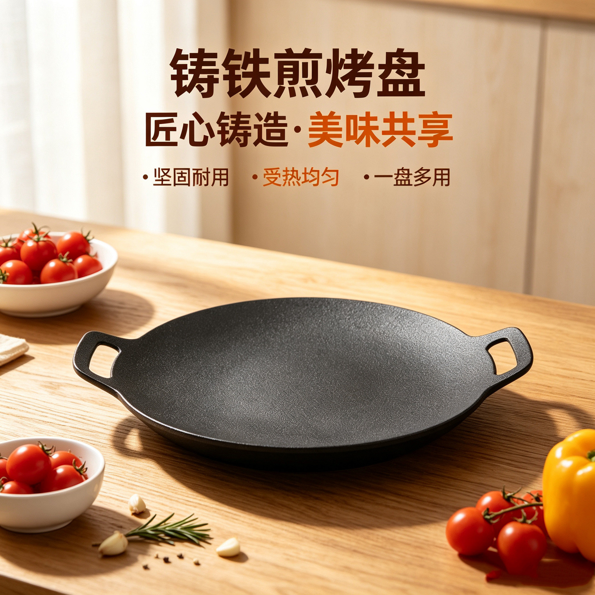 铸铁户外烤盘韩式烤肉盘无涂层