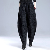 布琳达棉麻裤 亚麻提花灯笼裤 女2025秋冬新款 哈伦萝卜长裤 宽松大码