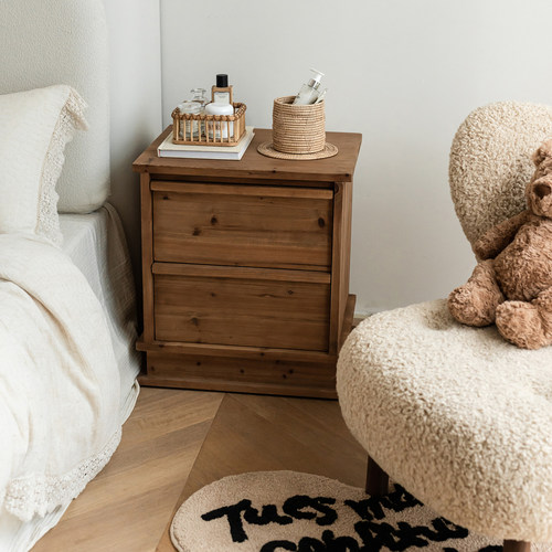 美式复古侘寂实木收纳床头柜