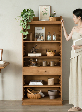 onlythis实木可调节层板展示柜置物收纳柜落地书柜储物柜一体靠墙