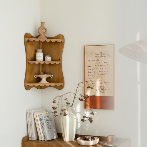 实木波浪边壁挂桌摆两用置物架