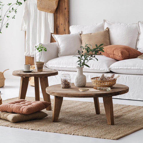 实木圆形茶几子母矮圆桌角几边几