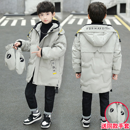 男童新款冬季加厚中长款棉服外套