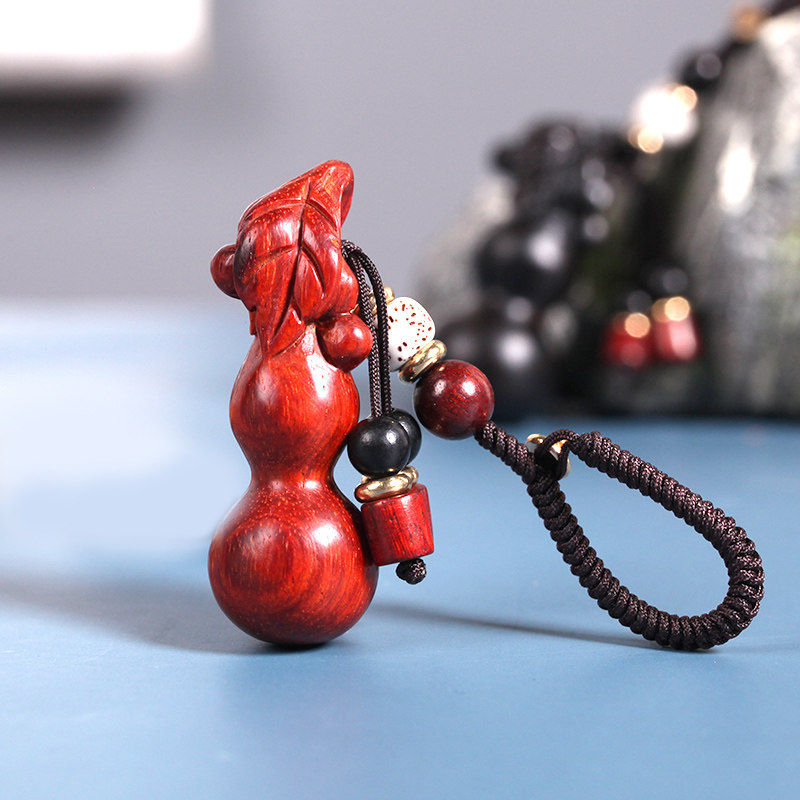 紫檀木质小葫芦汽车钥匙扣挂件创意平安好运男女可爱挂坠链绳饰
