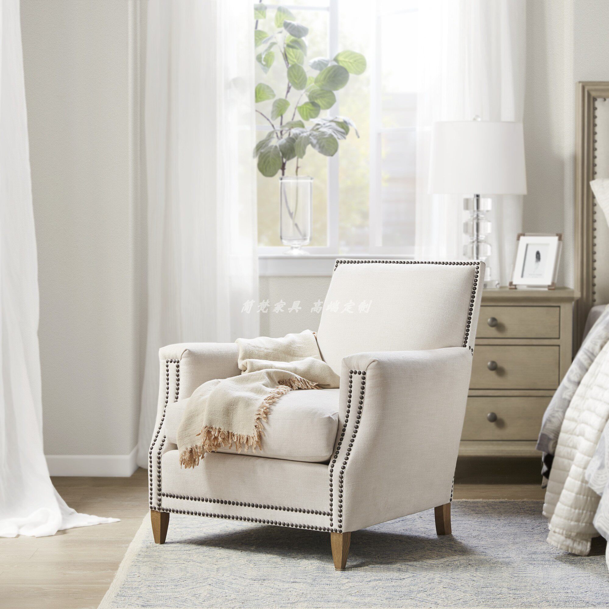 harbor美式布艺客厅乡村单人位布艺老虎椅沙发美式休闲椅house