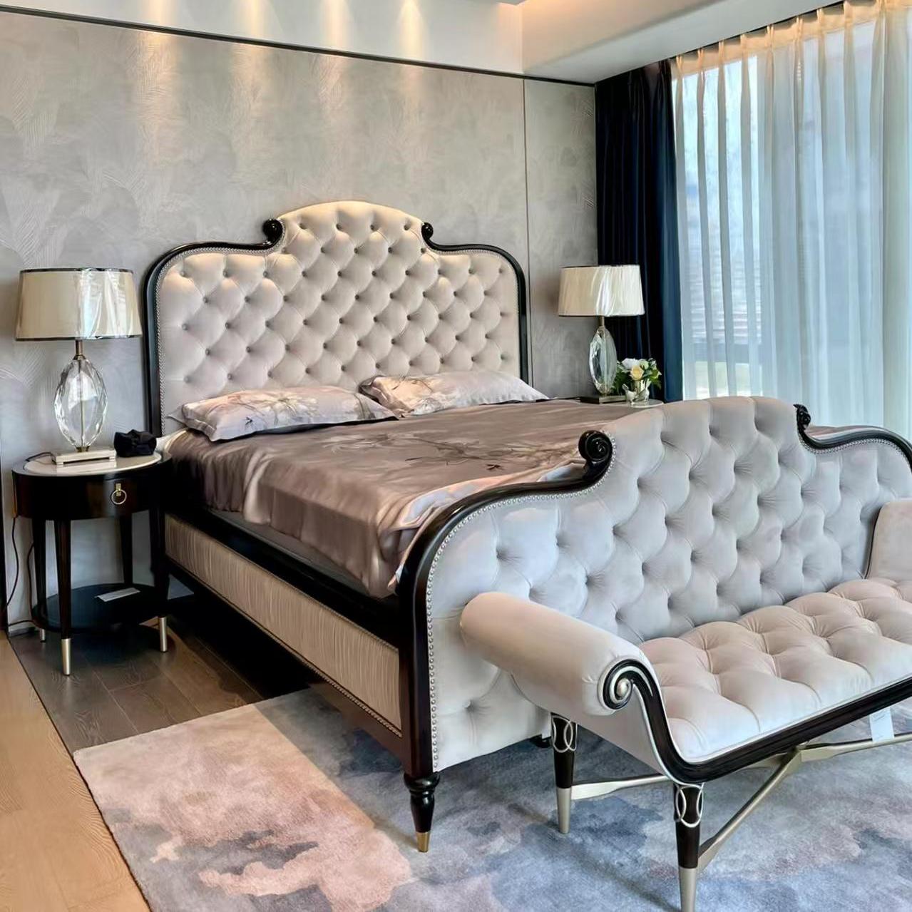 美式轻奢布艺双人床黑标美克家具美家埃弗利系列同款实木床定制