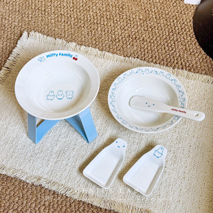 可爱小兔宠物碗陶瓷飞碟碗猫碗狗碗罐头勺湿粮猫咪食盆喝水增高架