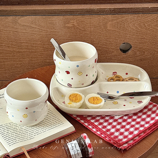 苹果三格分餐盘陶瓷减肥大人儿童盘子漂亮早餐盘分餐盘高级感家用