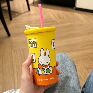 适配古茗米菲Miffy冷变杯食品级硅胶杯盖密封防漏可插吸管易清洗