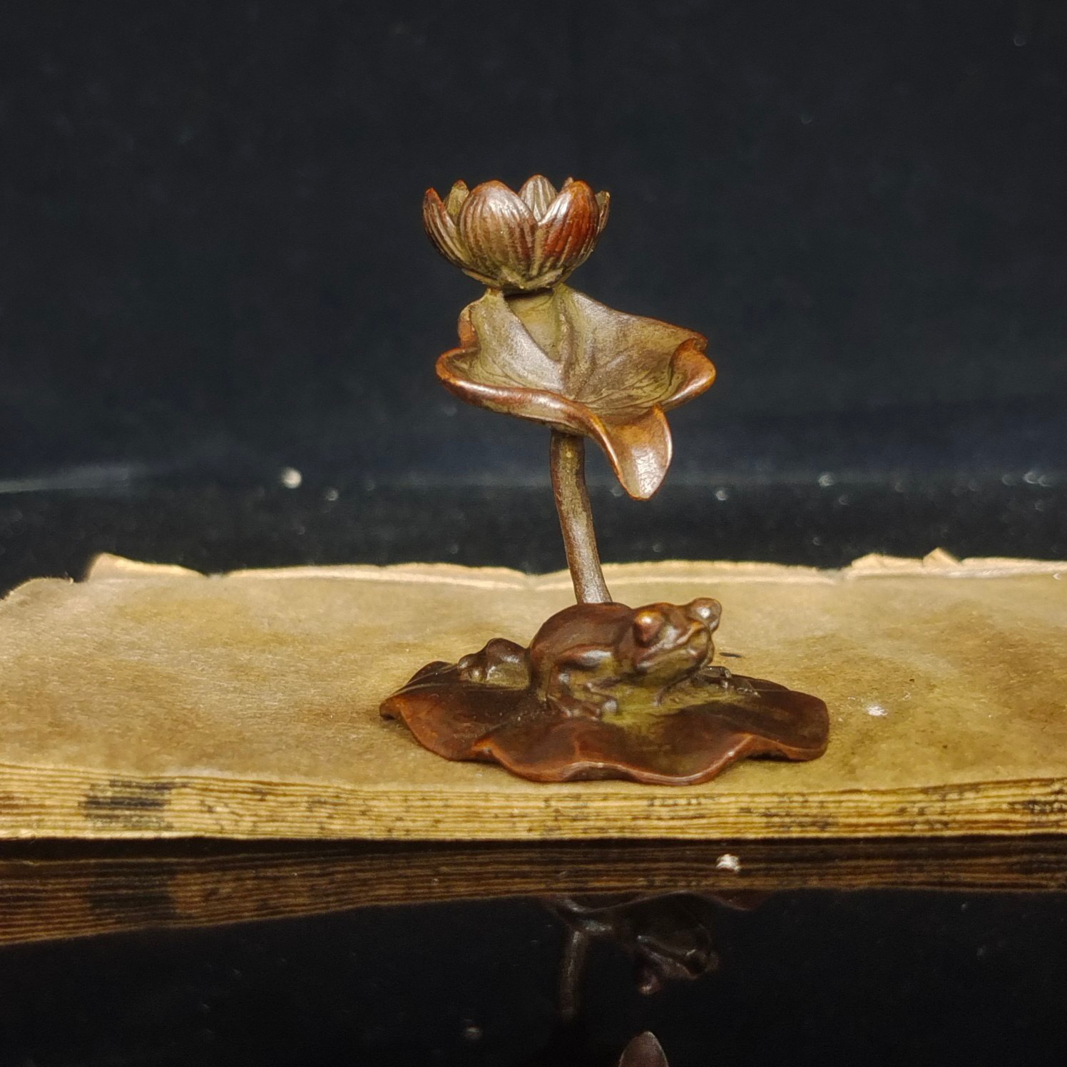 复古铜器荷叶莲花青蛙倒流香线香炉香具居家茶道茶艺桌面香薰摆件