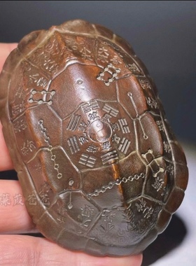 文玩包浆合金铜龟壳龟甲乌龟文玩手把件富甲一方草龟六爻盘玩摇卦