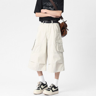 7分短裤 洗褪色拼接褶位工装 店爆款 高质量风格