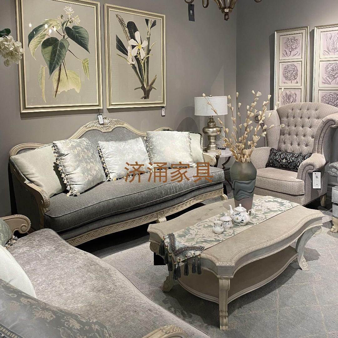 美式art实木雕花沙发复兴印记复古做旧客厅三人布艺沙发组合