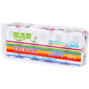 4398*3提 顺清柔彩虹装4层200g*30卷有芯卷筒家庭装卫生卷纸手纸