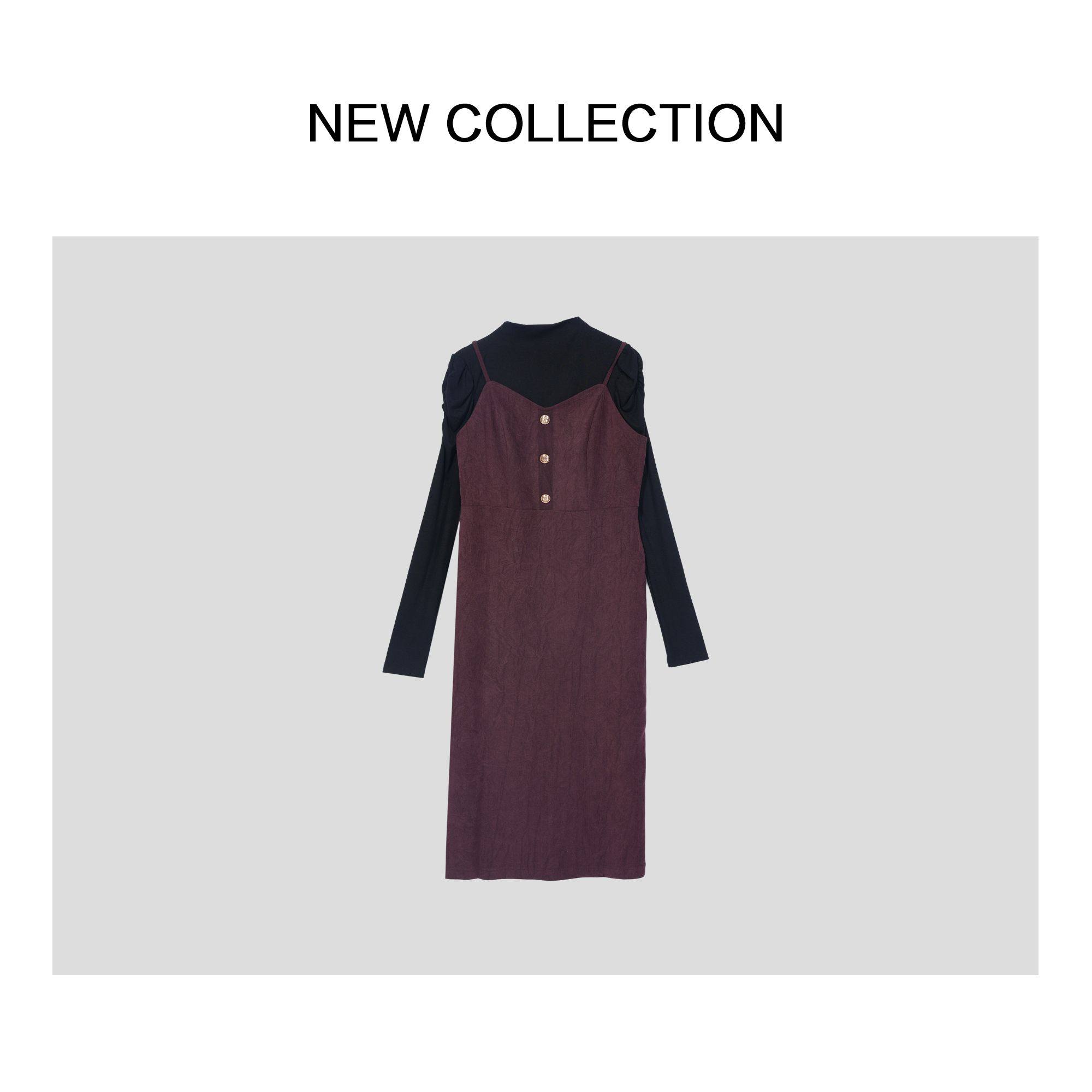 复古优雅吊带拼接长袖连衣裙 D3F58037,女装/女士精品,时尚套装,淘宝优惠券,粉丝福利购,淘宝优惠卷