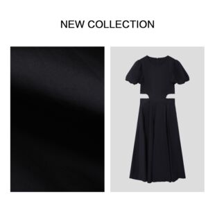 L5F26010镂空显瘦黑色气质休闲赫本风短袖 6010 连衣裙