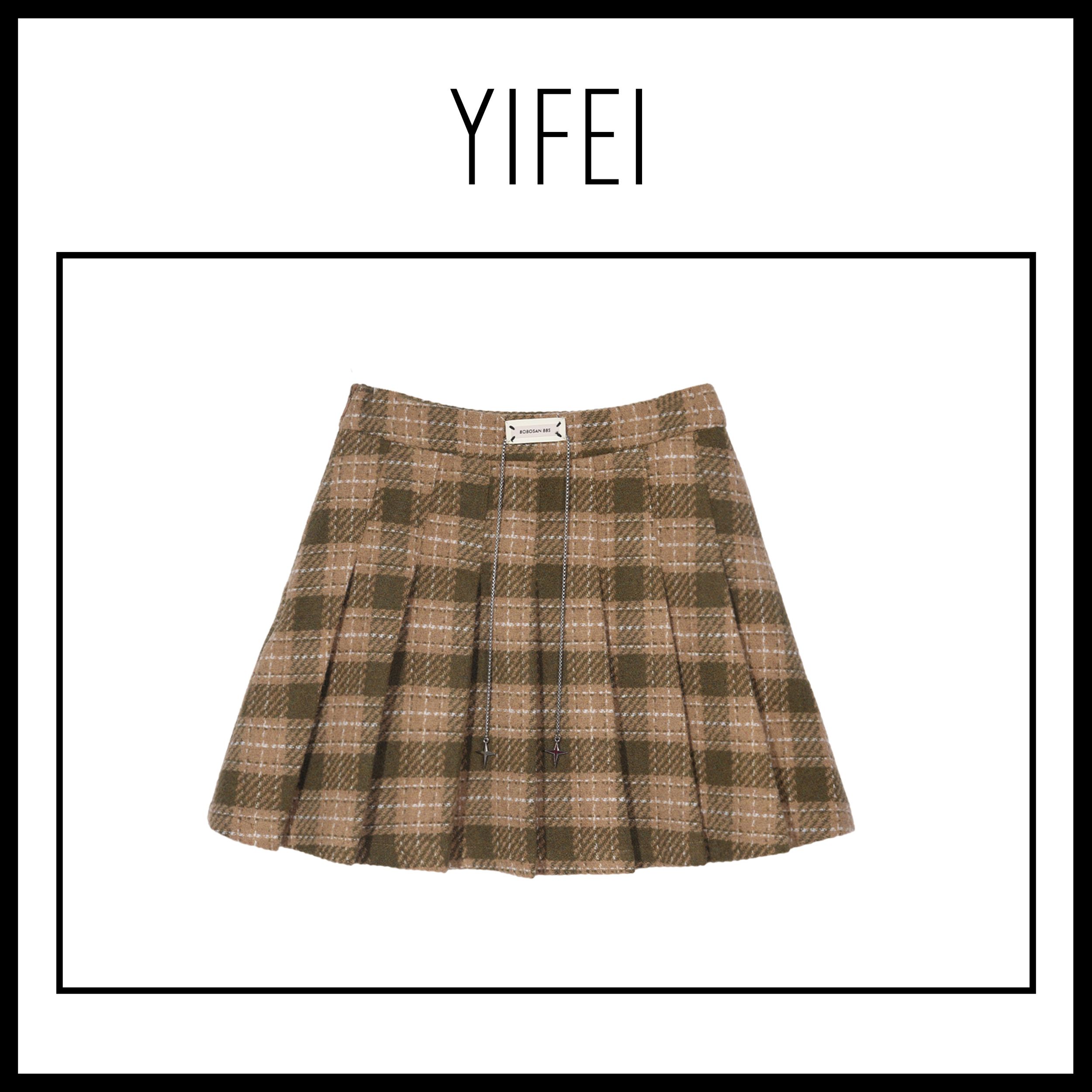 Q1F58005时尚格子百褶半身裙