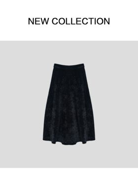 现代简约高腰长裙E5F56007-6007半身裙黑色半裙裙子