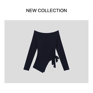 辣妹风修身长袖侧边飘带T恤 T1538001