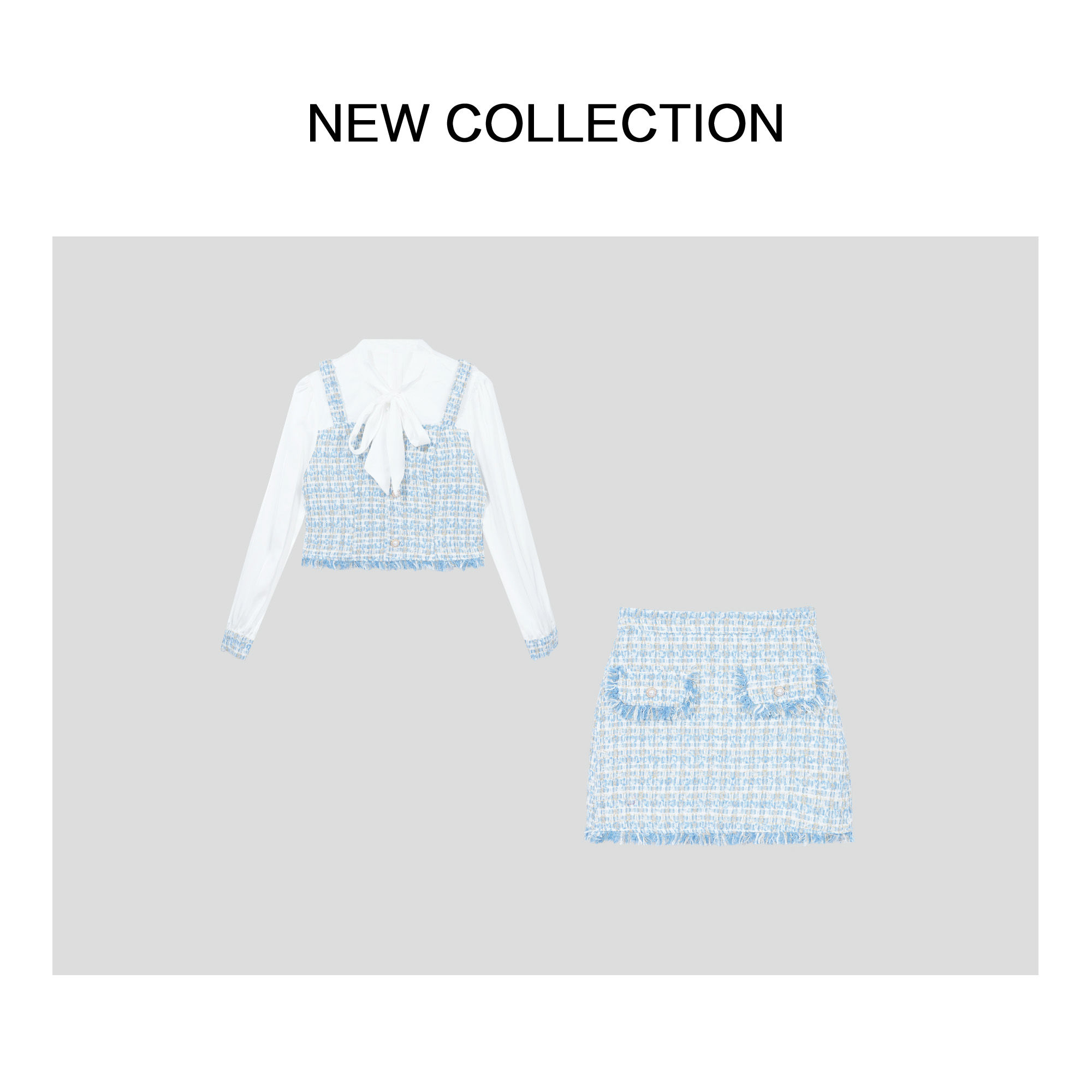 新款学院风衬衫格纹裙上衣+短裙 套装 D351855B -1855