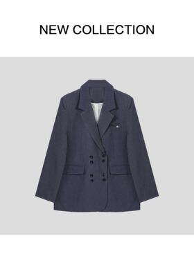 时尚百搭气质外套W5536009-6009上衣蓝色修身秋冬