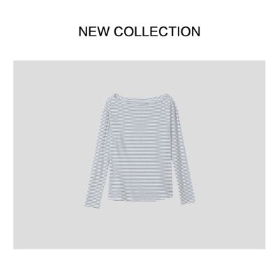【秋装预制】条纹斜肩设计长袖上衣 T3538015