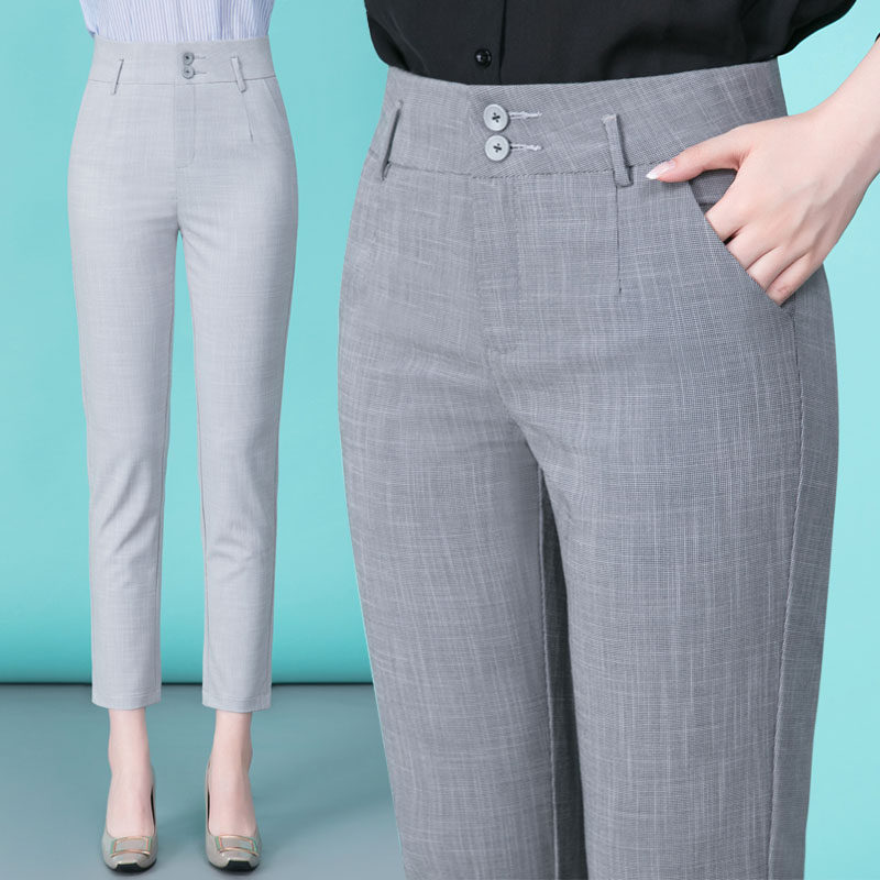 直筒裤女夏季超薄款九分中年宽松冰丝职业西裤显瘦