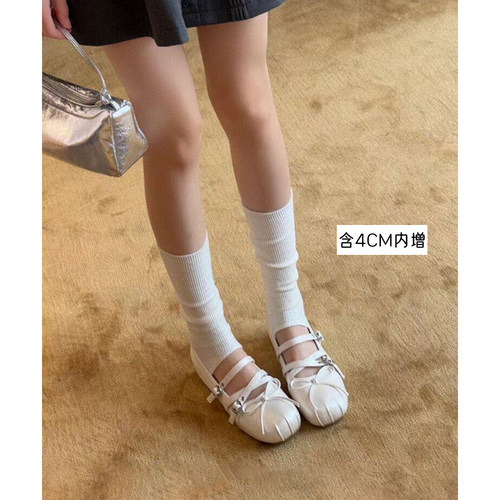 现货！小羊皮~4CM内增高芭蕾鞋女