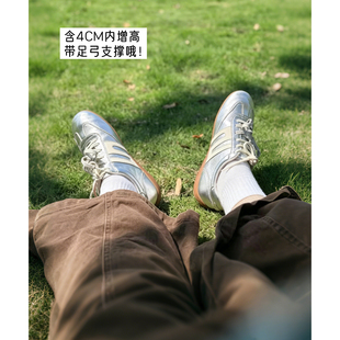 张凌赫同款赛车鞋2026夏季新款真皮厚底休闲鞋百搭内增高德训鞋女