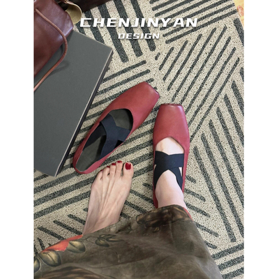 小羊皮~uma红色猪鼻子芭蕾舞鞋女