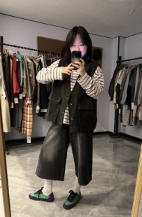 复古灰绿色马甲女 无袖 ZaneHoney 早春新款