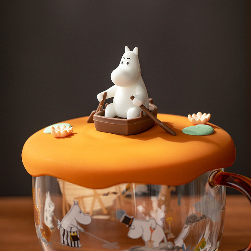 Moomin芬兰姆明玻璃咖啡杯带杯盖 可爱耐热马克杯子 圣诞礼物茶杯