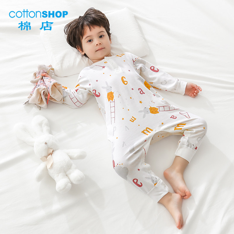 棉店儿童连体睡衣春秋纯棉家居服婴儿连身衣秋冬薄款睡衣宝宝秋装