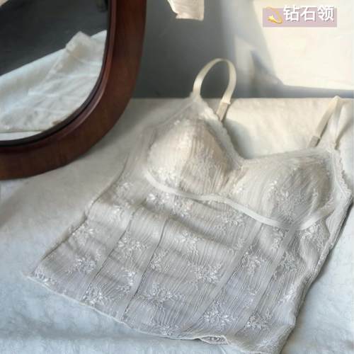 『繁花』早春新品法式古董蕾丝吊带背心一片式固定胸垫美背内搭