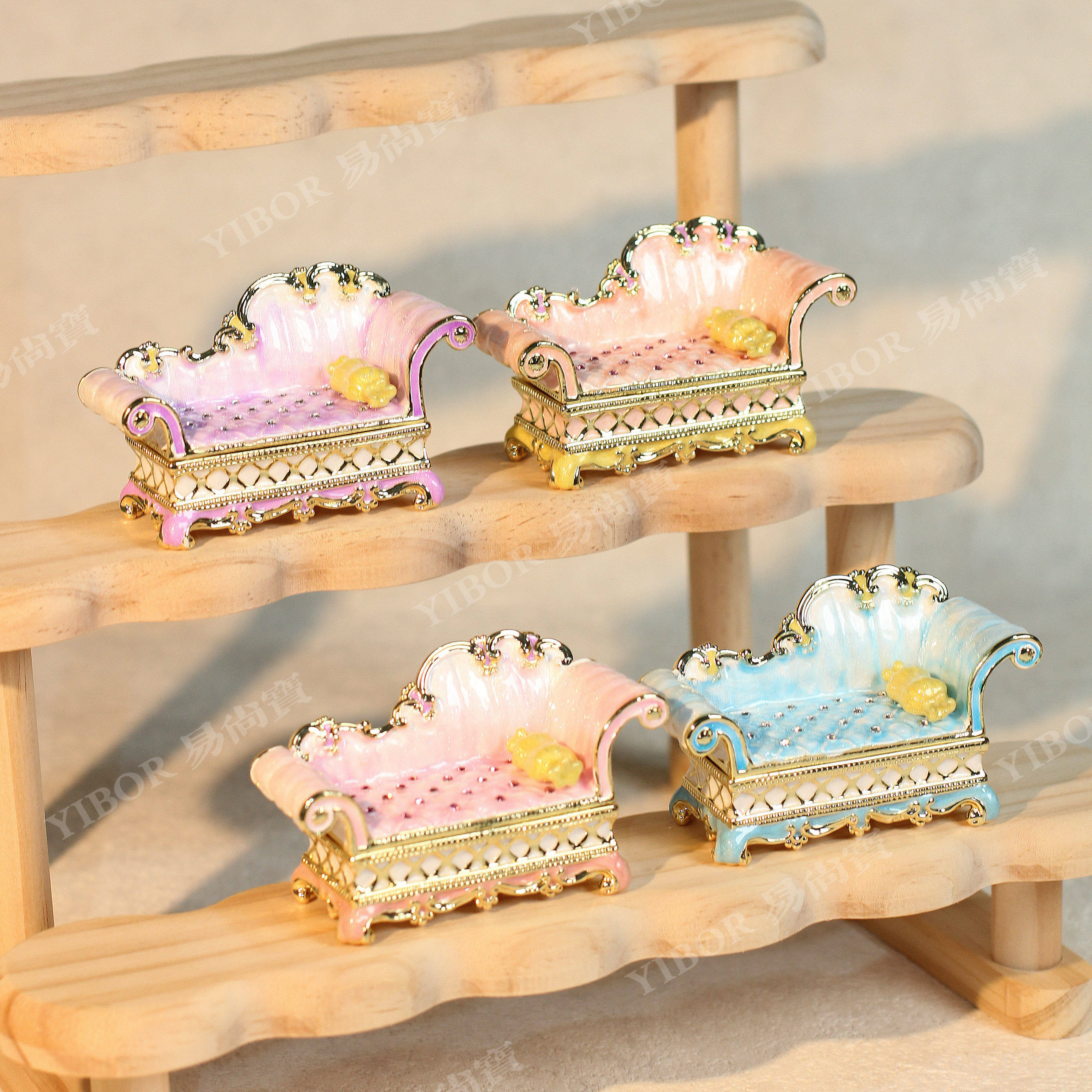 欧式复古沙发贵妃椅造型珐琅彩首饰盒饰品收纳盒生日礼物送女友