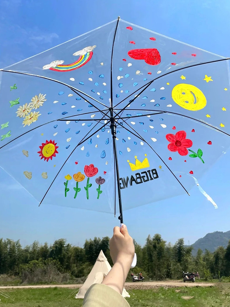 儿童绘画用雨伞画画diy手绘空白透明白色幼儿园手工涂鸦彩绘小伞