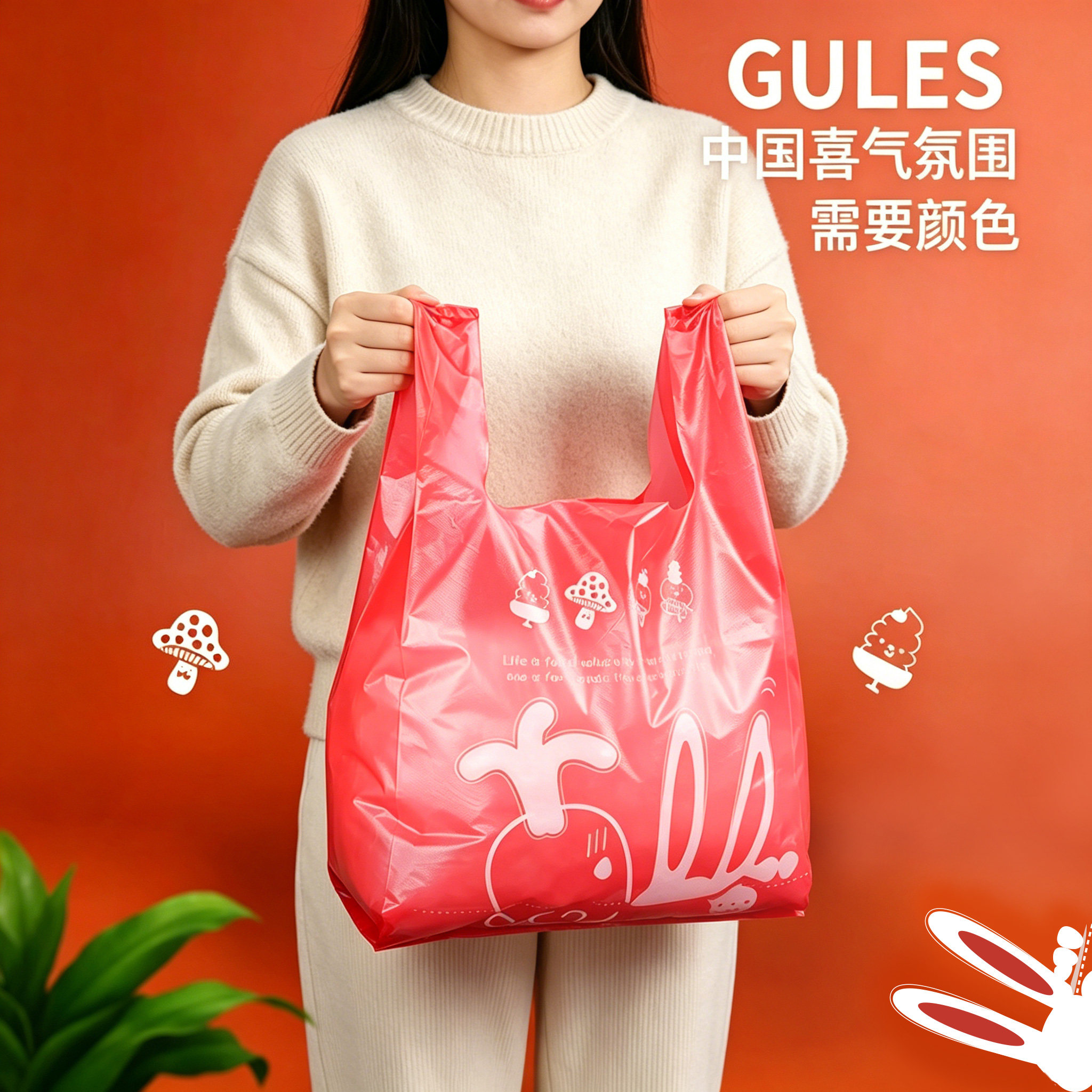 红色塑料袋结婚喜庆包装袋可爱卡通购物袋零食袋背心袋水果袋包邮