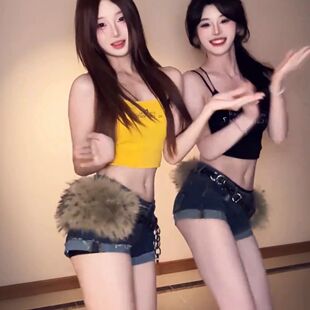 流苏装饰仿皮草腰带毛毛腰饰性感辣妹短裤配饰美式复古风小众百搭