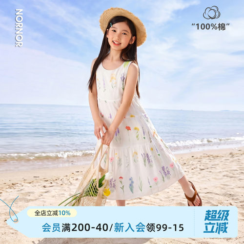 NORNOR女童夏季纯棉花卉连衣裙