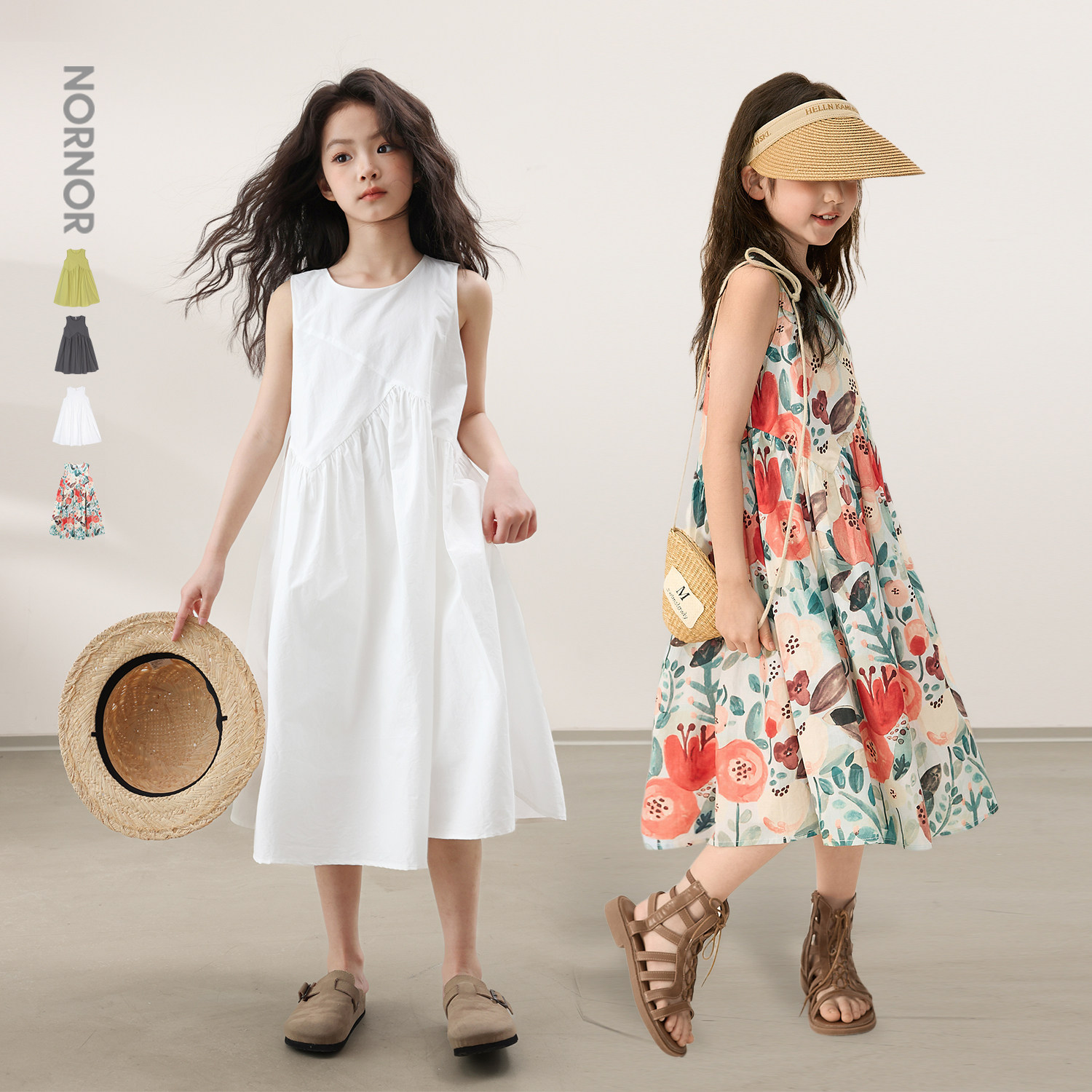 NORNOR陈大猪 女童连衣裙夏季新款碎花裙女孩背心裙儿童夏装裙子