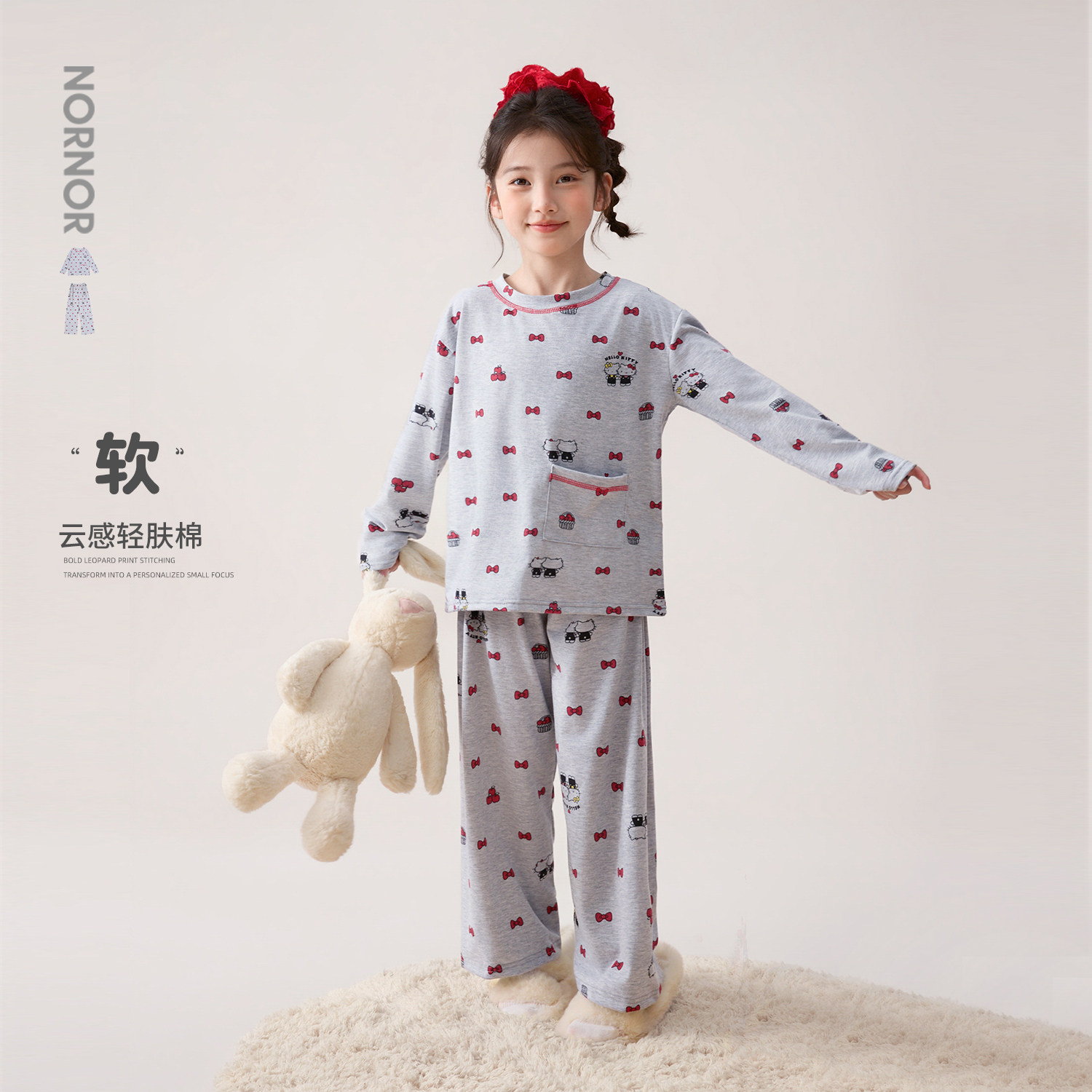 NORNOR陈大猪女童家居服套装春夏薄款26新款好看卡通可爱儿童睡衣