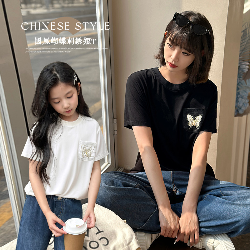 NORNOR陈大猪亲子装夏季母女装短袖t恤2026新款女童白色宽松上衣